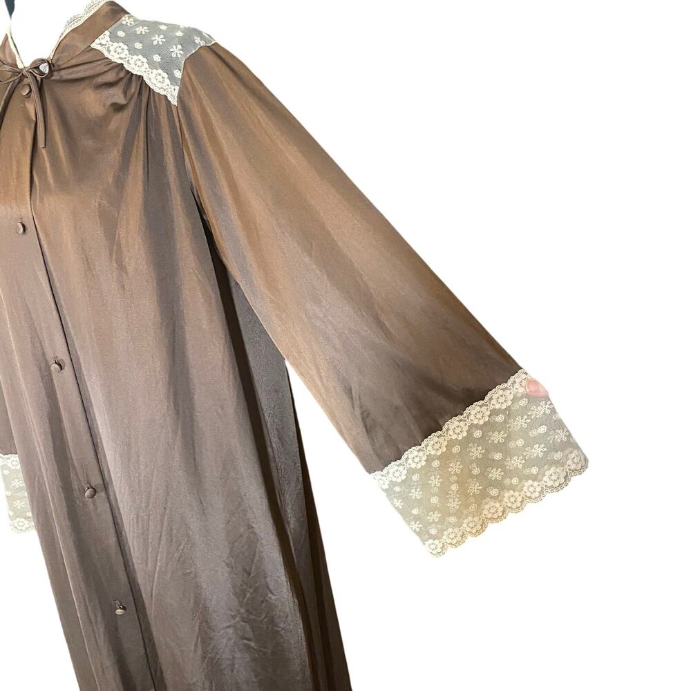 Vintage 70s Sans Souci Brown Nylon Lace Trim Long… - image 5